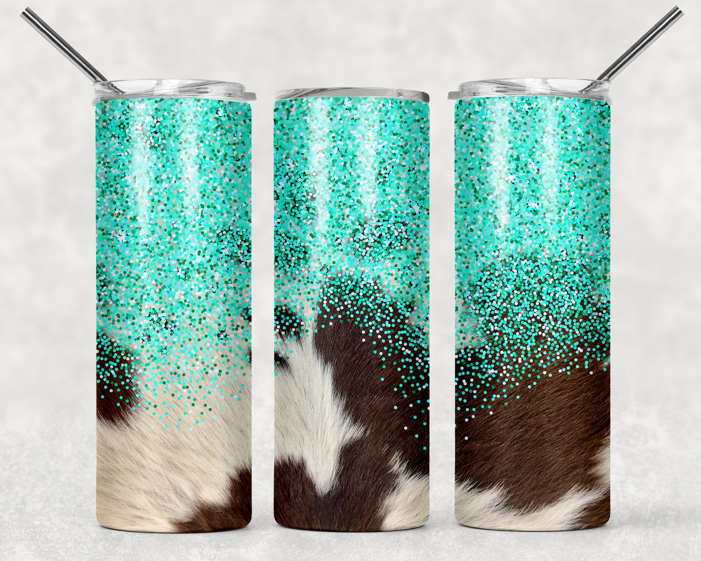 Teal Glitter & Cowhide Tumbler