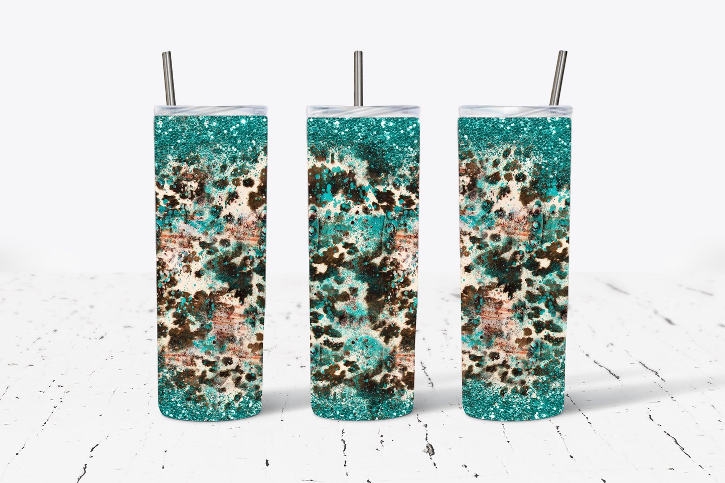 Turquoise Cowprint Tumbler