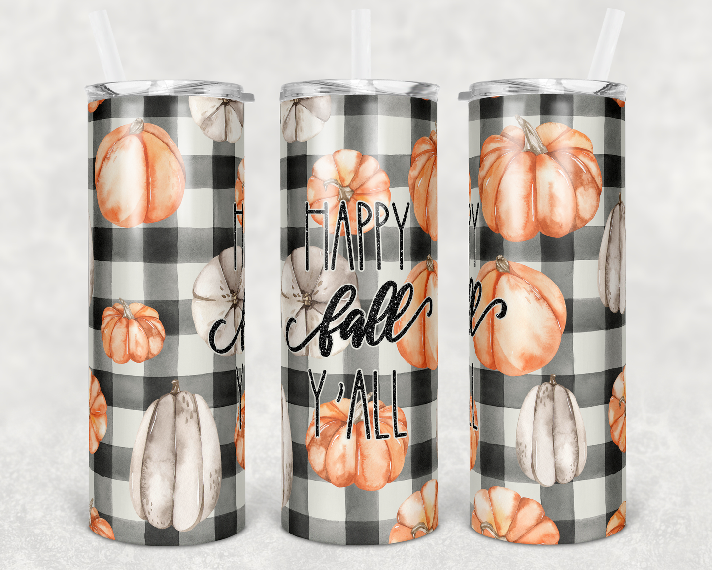 Happy Fall Y'all Plaid Tumbler