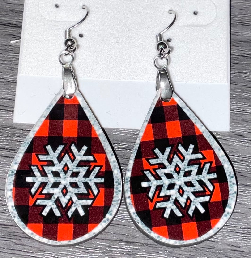 Buffalo Plaid Snowflake Earrings