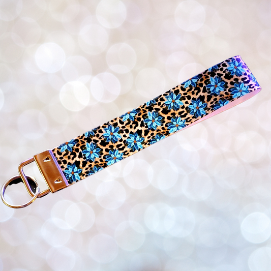 Blue Flower Leopard Keychain