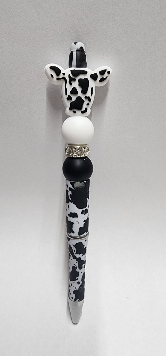 Black Cowprint Head Beaded Pen