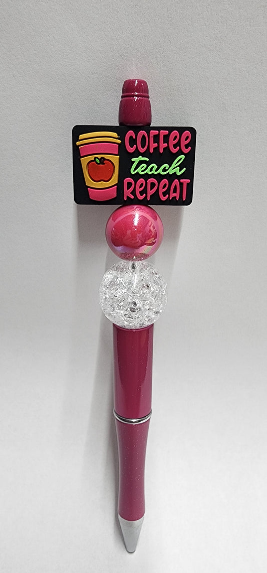 Coffee Teach Repeat Beaded Pen