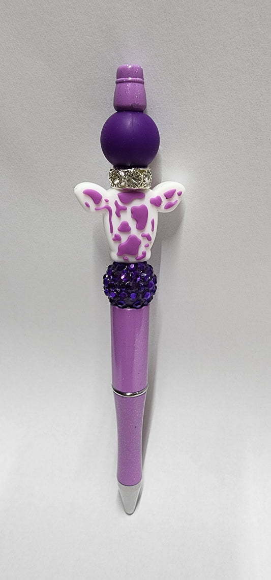 Purple Cowprint Head Beaded Pen