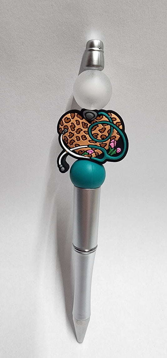 Cheetah Heart Stethoscope Beaded Pen