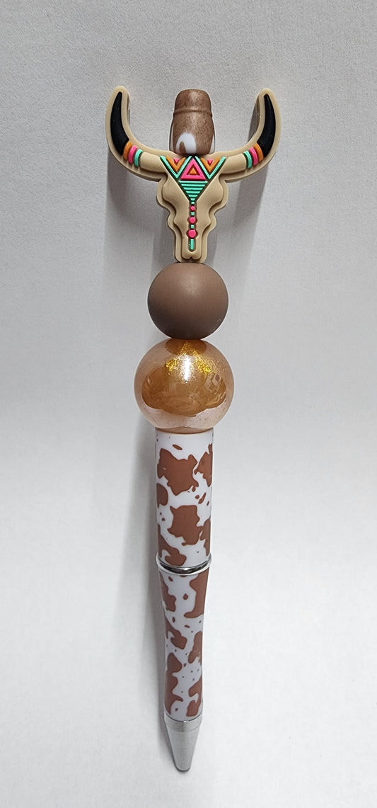 Tan Longhorn Beaded Pen