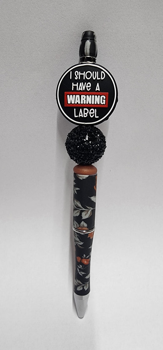 Warning Label Beaded Pen