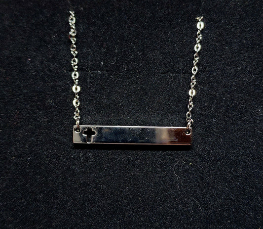 Cross Cutout Bar Necklace