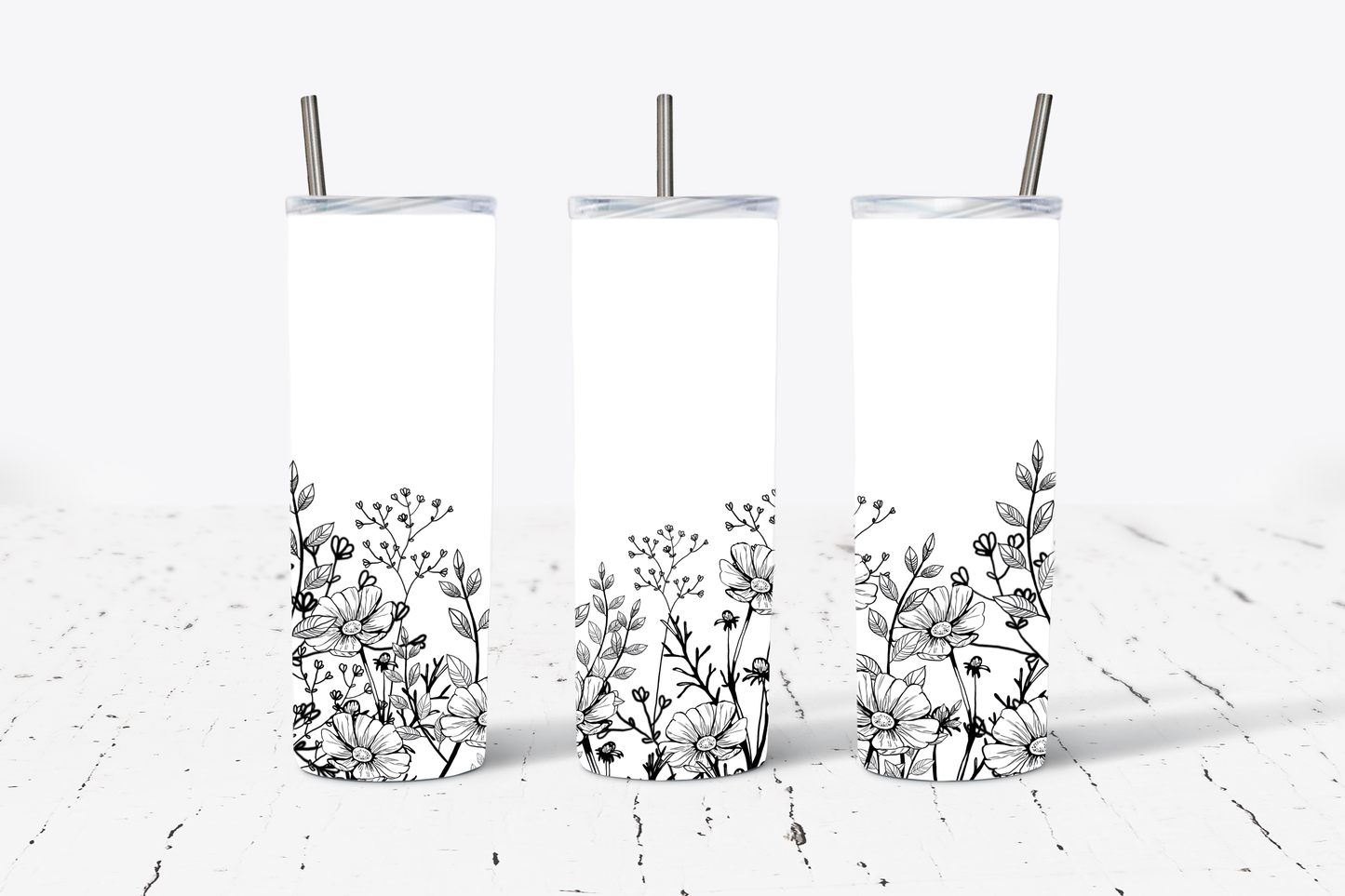 B&W Flowers Tumbler