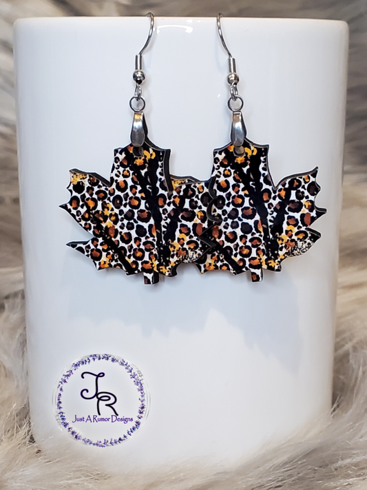 Cheetah Maple Leaf Earrings