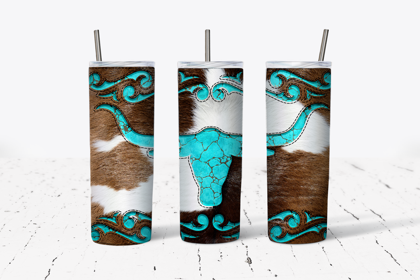 Turquoise and Cowhide Tumbler